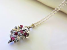 Sterling Silver Ruby & Sapphire Necklace New with Gift Box