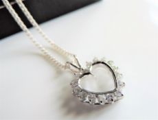 Sterling Silver White Zircon Heart Necklace New with Gift Pouch