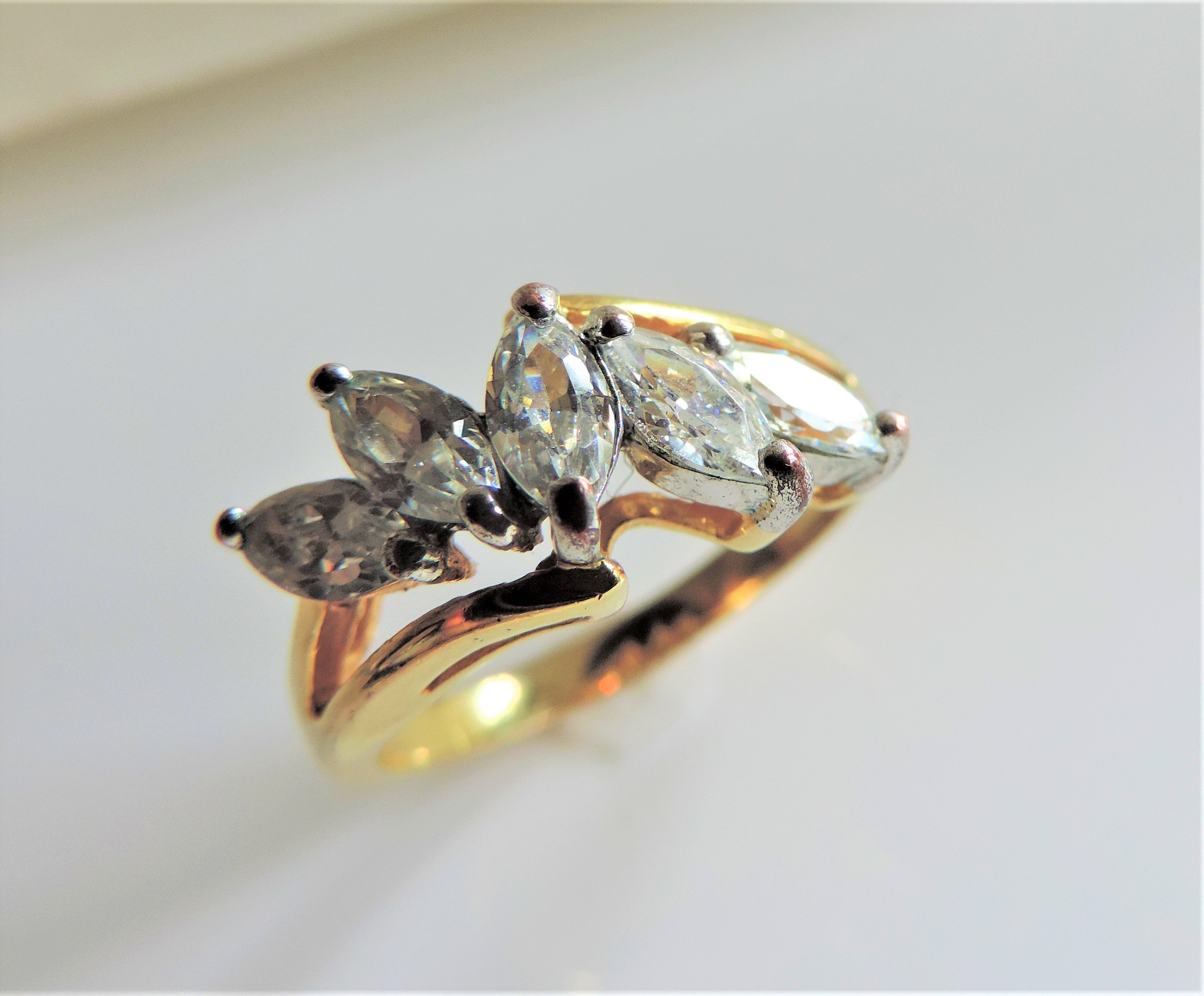 Gold on Sterling Silver Marquise White Zircon Ring New with Gift Pouch - Image 2 of 4