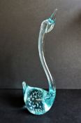 Hand Made Art Glass Blue Bubble Swan