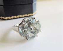 Sterling Silver 10Ct Trillion Cut Aquamarine Ring New with Gift Box