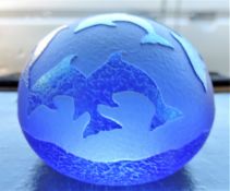 Signed PKS Art Glass Dolphin Paperweight