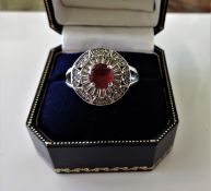 Vintage Platinum Silver Ruby & Sapphire Ring with Gift Box