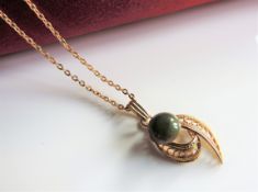 Gold on Silver Jade Pendant Necklace New with Gift Pouch