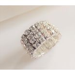 Sterling Silver 4 Row Expandable White Gemstone Ring New with Gift Pouch