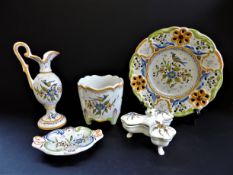 5 Items of French Fait Main Decor Moustiers Pottery