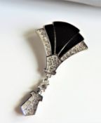 Art Deco Style Enamel and Crystal Brooch with Gift Pouch