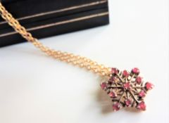 Gold on Sterling Silver Ruby Snowflake Pendant Necklace with Gift Pouch