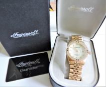 Gents Ingersoll Gems Mother of Pearl Face Gold Plated Watch New Unworn
