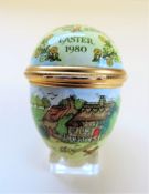 Vintage Halcyon Days Hinged Egg Trinket Box Easter 1980 Thatched Cottage