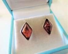 Sterling Silver Amber Stud Earrings with Gift Pouch