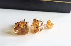 4ct Citrine Gold on Sterling Silver Stud Earrings New with Gift Box