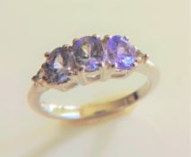 Sterling Silver Tanzanite & Diamond Ring New with Gift Box