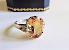 Sterling Silver 8Ct Yellow Citrine & Sapphire Ring New with Gift Box