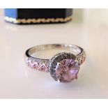 Sterling Silver Pink and White Topaz Gemstone Ring New with Gift Box