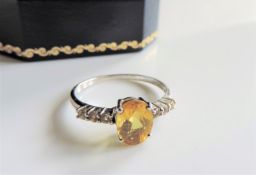 Sterling Silver 1.5 Ct Yellow Citrine & Sapphire Ring New with Gift Box