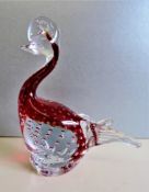 Murano Art Glass Red and Clear Bubble Duck