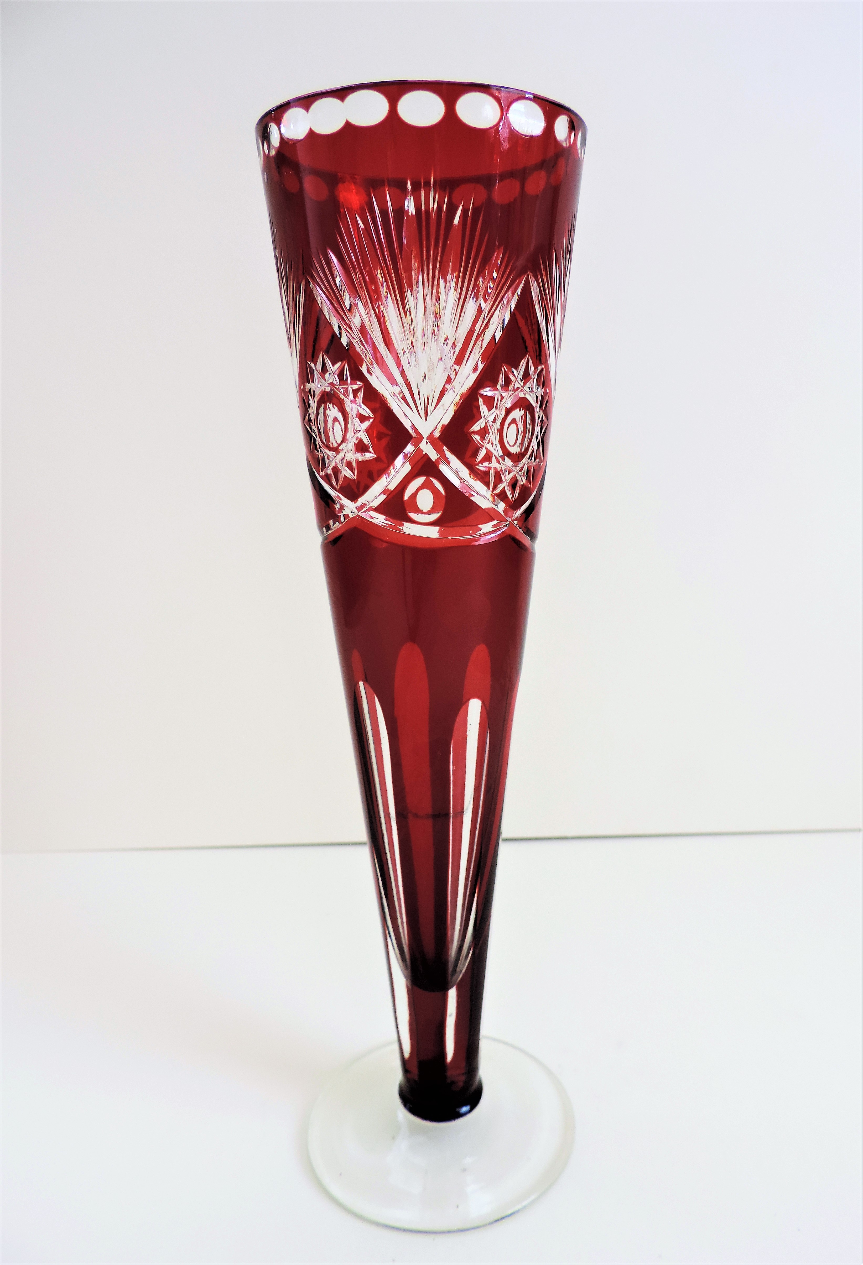 Vintage Red Bohemian Crystal Vase Cut to Clear Crystal - Image 5 of 5