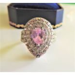 Sterling Silver Pink & White Topaz Ring New with Gift Box