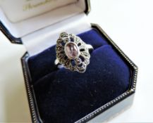 Vintage Style Sterling Silver Amethyst & Marcasite Ring