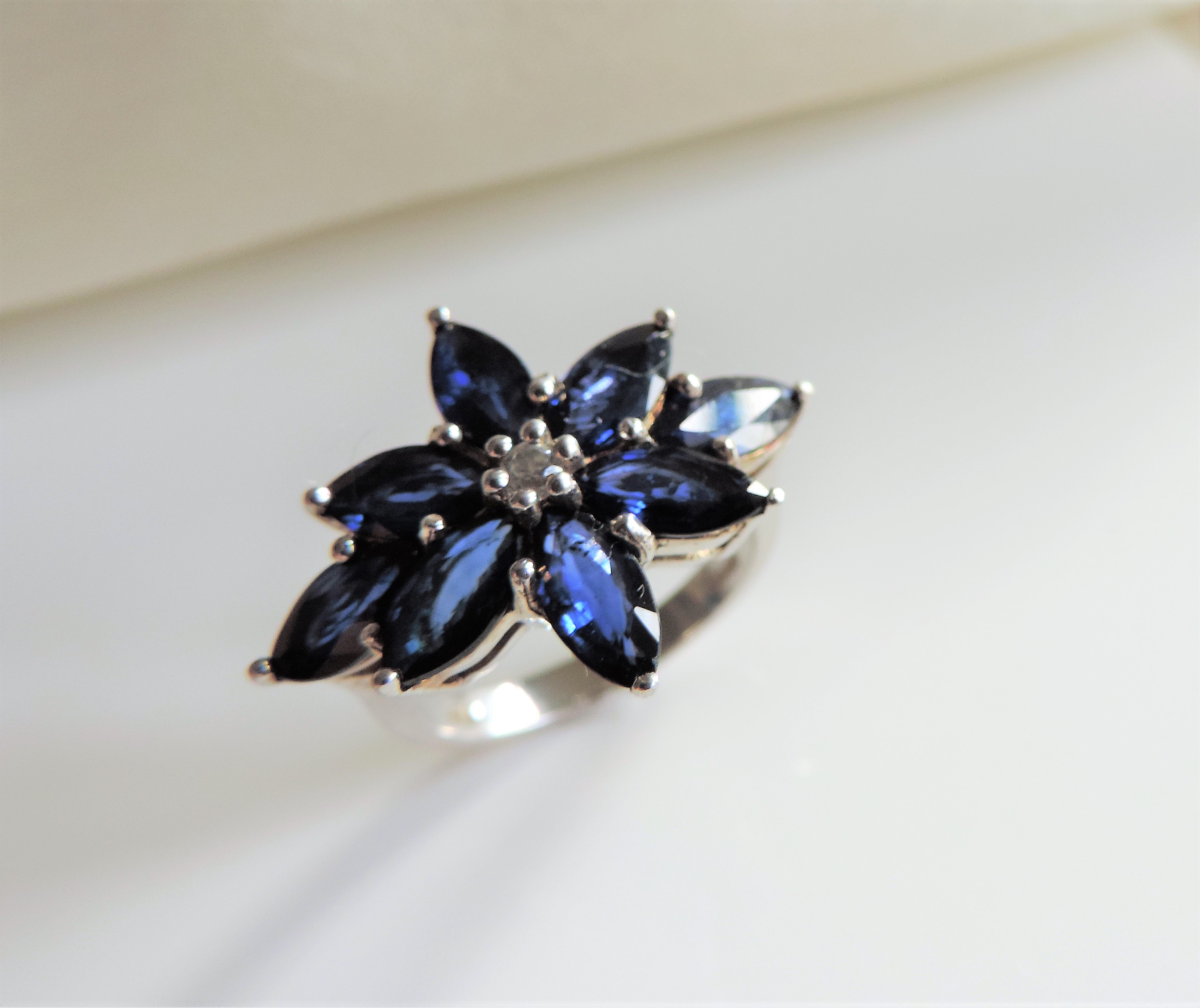 Sterling Silver 3Ct Marquise Sapphire Ring New with Gift Box - Image 3 of 4