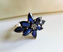 Sterling Silver 3Ct Marquise Sapphire Ring New with Gift Box