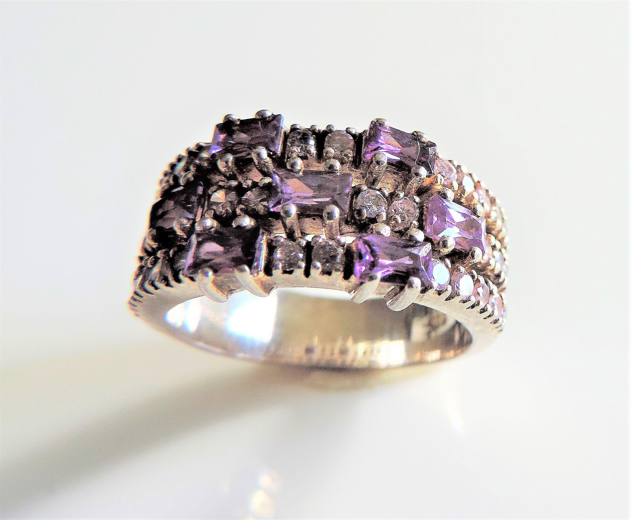 Sterling Silver Amethyst & Sapphire Cluster Band Ring New with Gift Box - Image 2 of 4