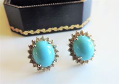 Sterling Silver Turquoise & White Topaz Earrings New with Gift Box