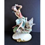 Italian Capodimonte Porcelain Figurine Girl with Goose