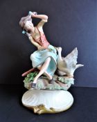 Italian Capodimonte Porcelain Figurine Girl with Goose