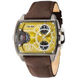 Police Scorpion Men's Quartz Watch with Green Dial Analogue Display and Brown Leather Strap 14698JS