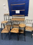 A collection of 4 chairs, 2 stools, 1 short stool, shelf unit, wood and metal – matching lot 46