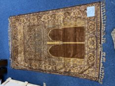 Vintage prayer rug browns and beige 49x75” af