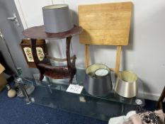 Collection of tables and lamp shades etc