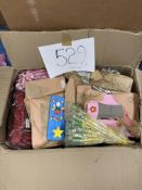 Box of wooden and knitted items