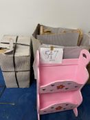 2 pink children’s chairsm2 sets of pink wooden shelves