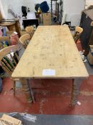 Pine kitchen table and 4 chairs a/f 31”ht x 35” x 7’