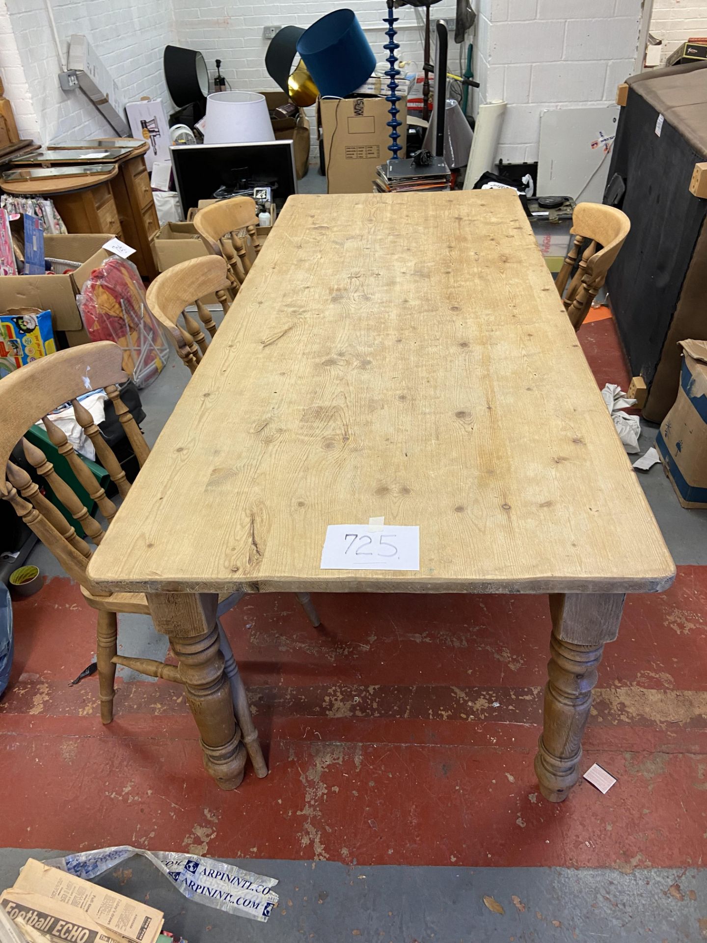 Pine kitchen table and 4 chairs a/f 31”ht x 35” x 7’