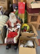 Christmas tree, decorations, Santa on sleigh