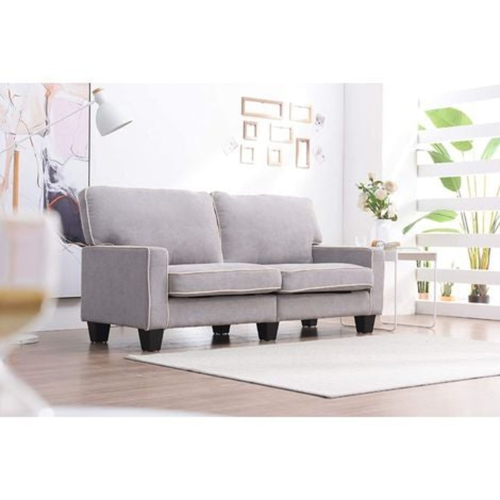 Cherry Tree Furniture Sherbrook Large 2 Seater Fabric Sofa with Contrasting Trim in Light Grey Fabri - Image 3 of 3