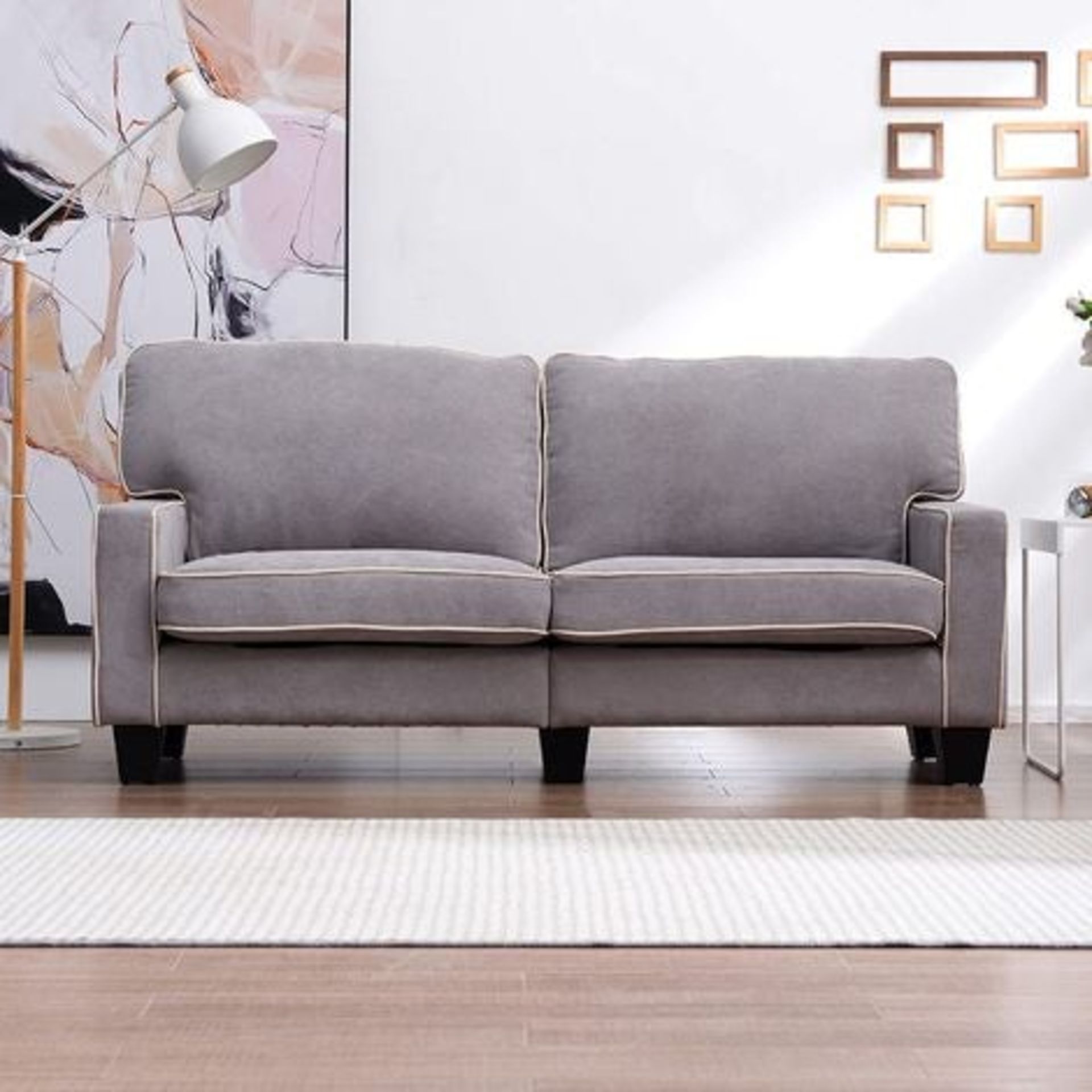 Cherry Tree Furniture Sherbrook Large 2 Seater Fabric Sofa with Contrasting Trim in Light Grey Fabri - Image 2 of 3