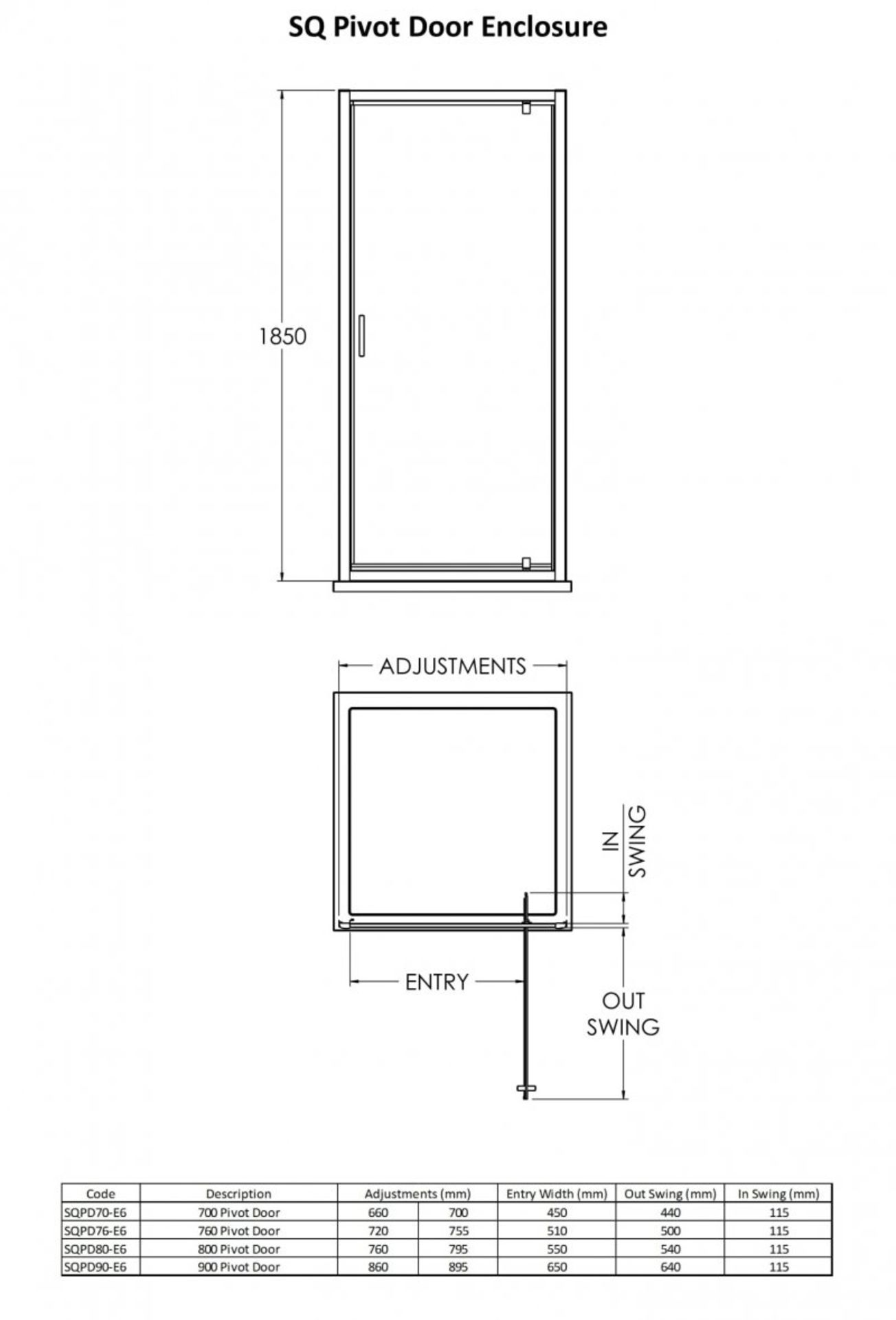 ZZ-ULT-SQPD80BP - Hudson Reed Pacific Black Profile Pivot Shower Door - 800mm Wide - 6mm Glass... - Image 2 of 2