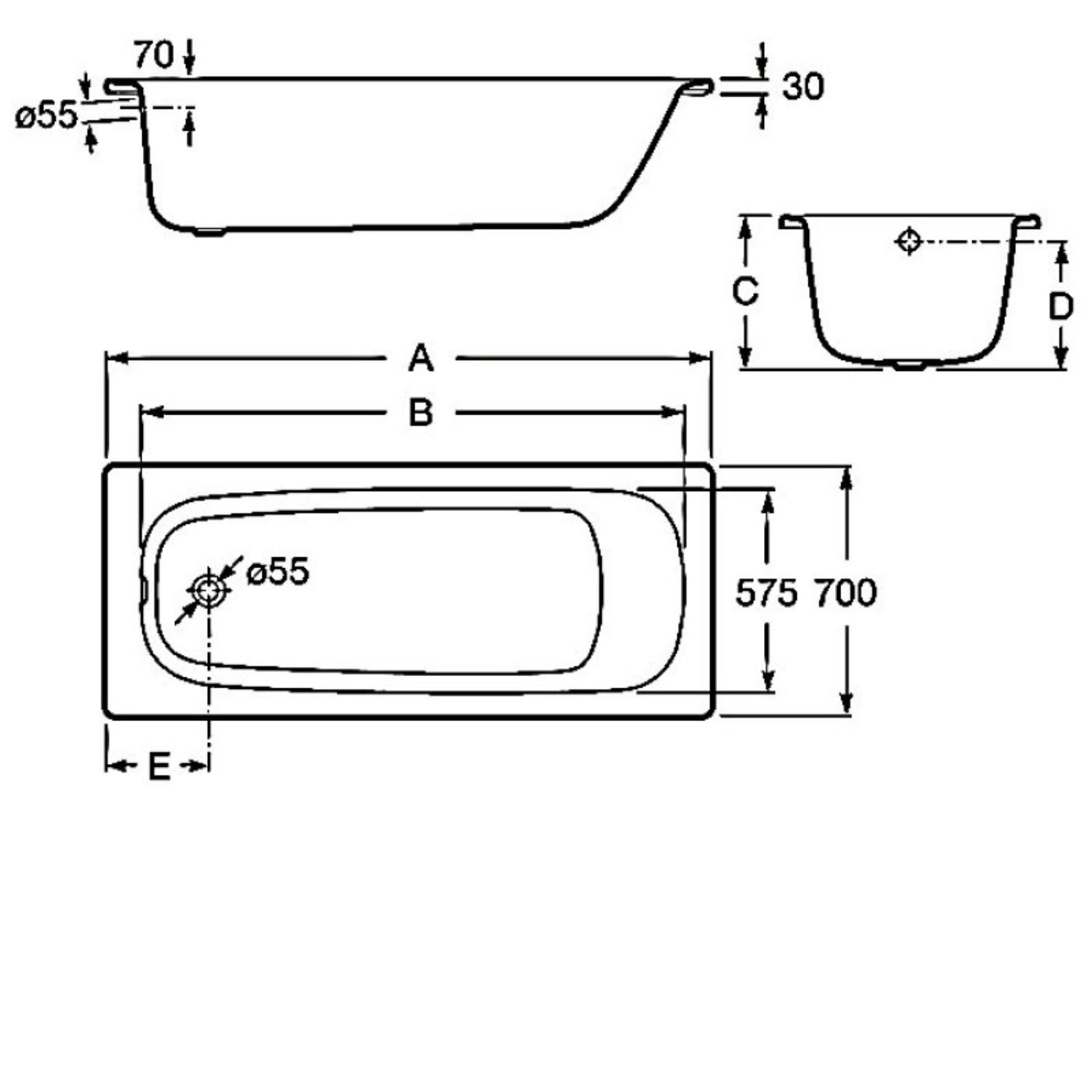 ZZ-ROC-2371J3000 - Roca Contesa Single Ended Steel Bath With Anti-Slip - 1600mm x 700mm -2 Tap... - Image 2 of 2