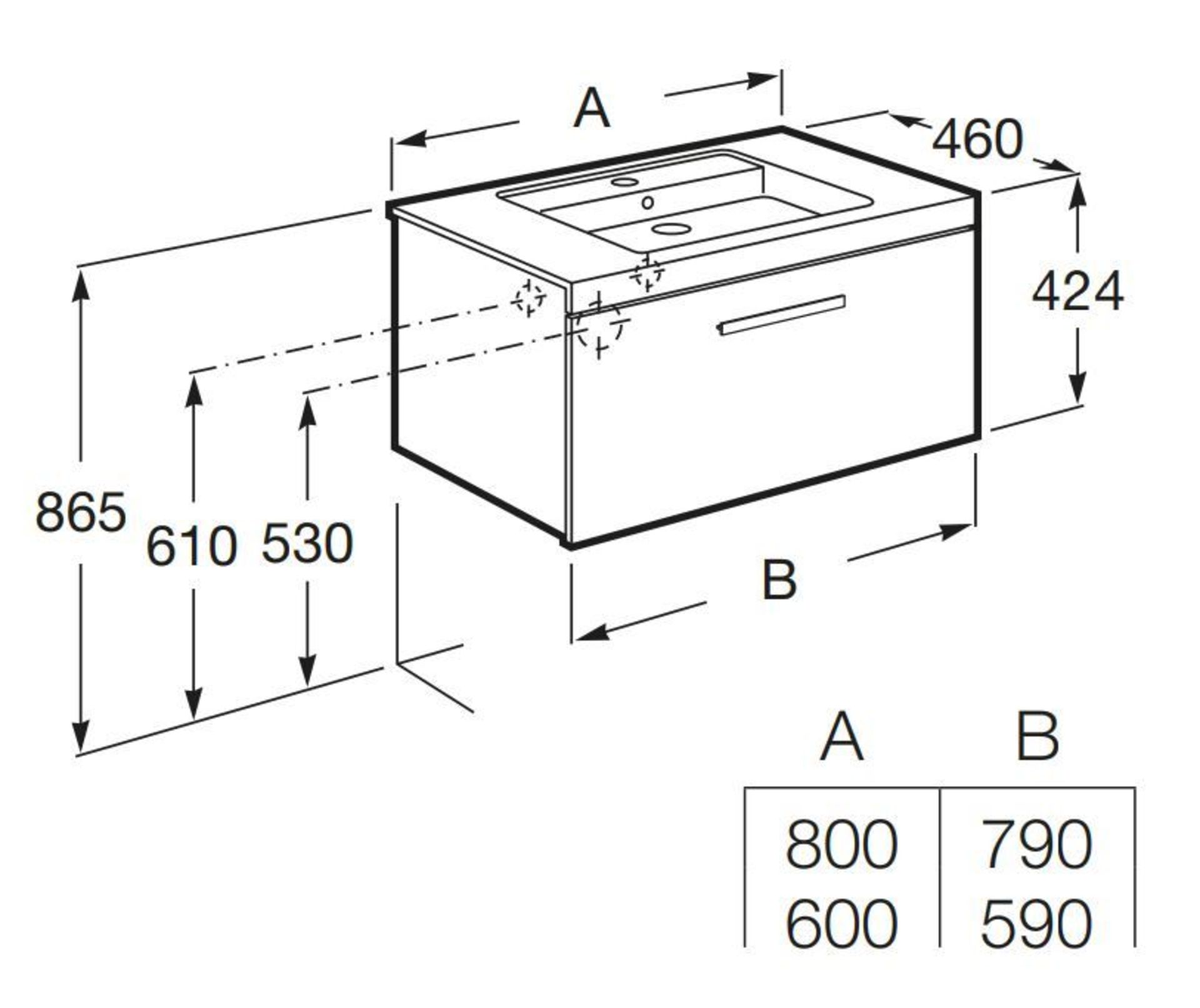 ZZ-ROC-A856875153 - Roca Prisma 1 Drawer Wall Hung Vanity Unit - 600mm Wide - Grey. ... - Image 2 of 2