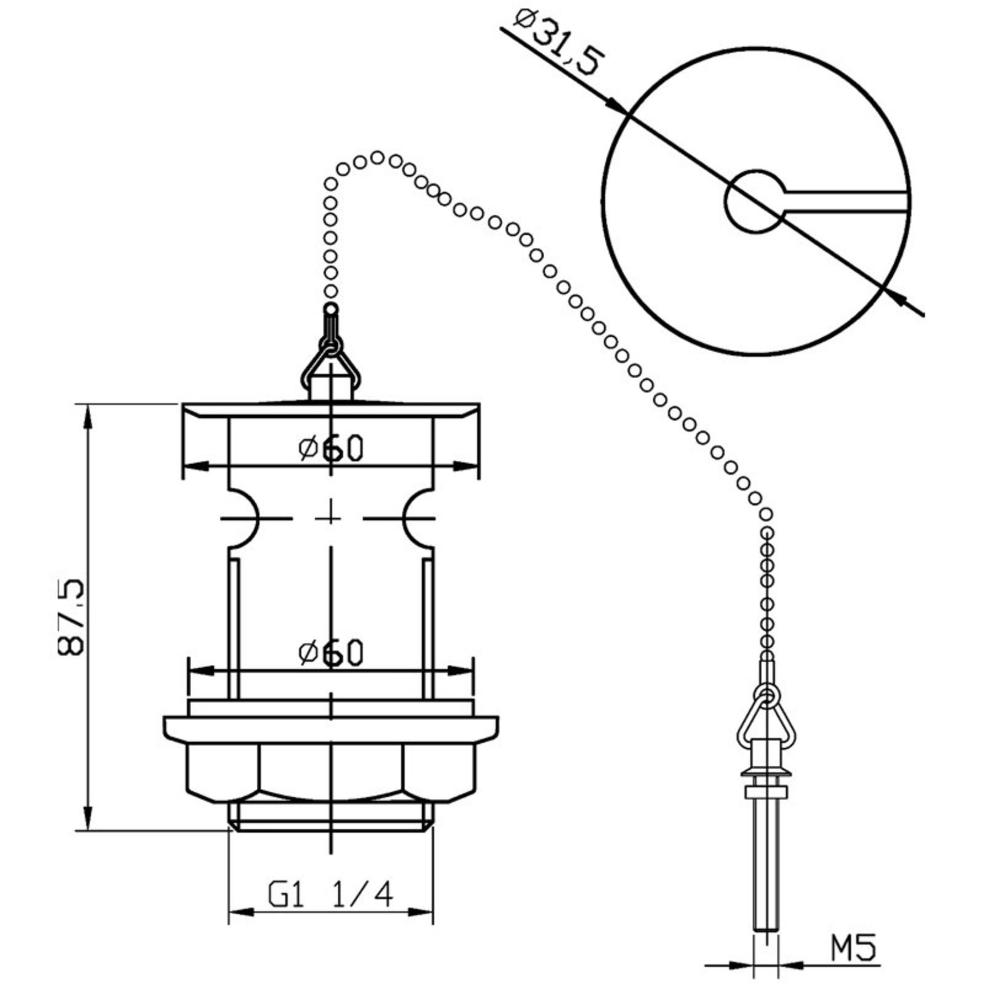 ZZ-ULT-E303 - Hudson Reed Basin Waste with Brass Plug and Ball Chain Chrome - Slotted. ... - Image 2 of 2