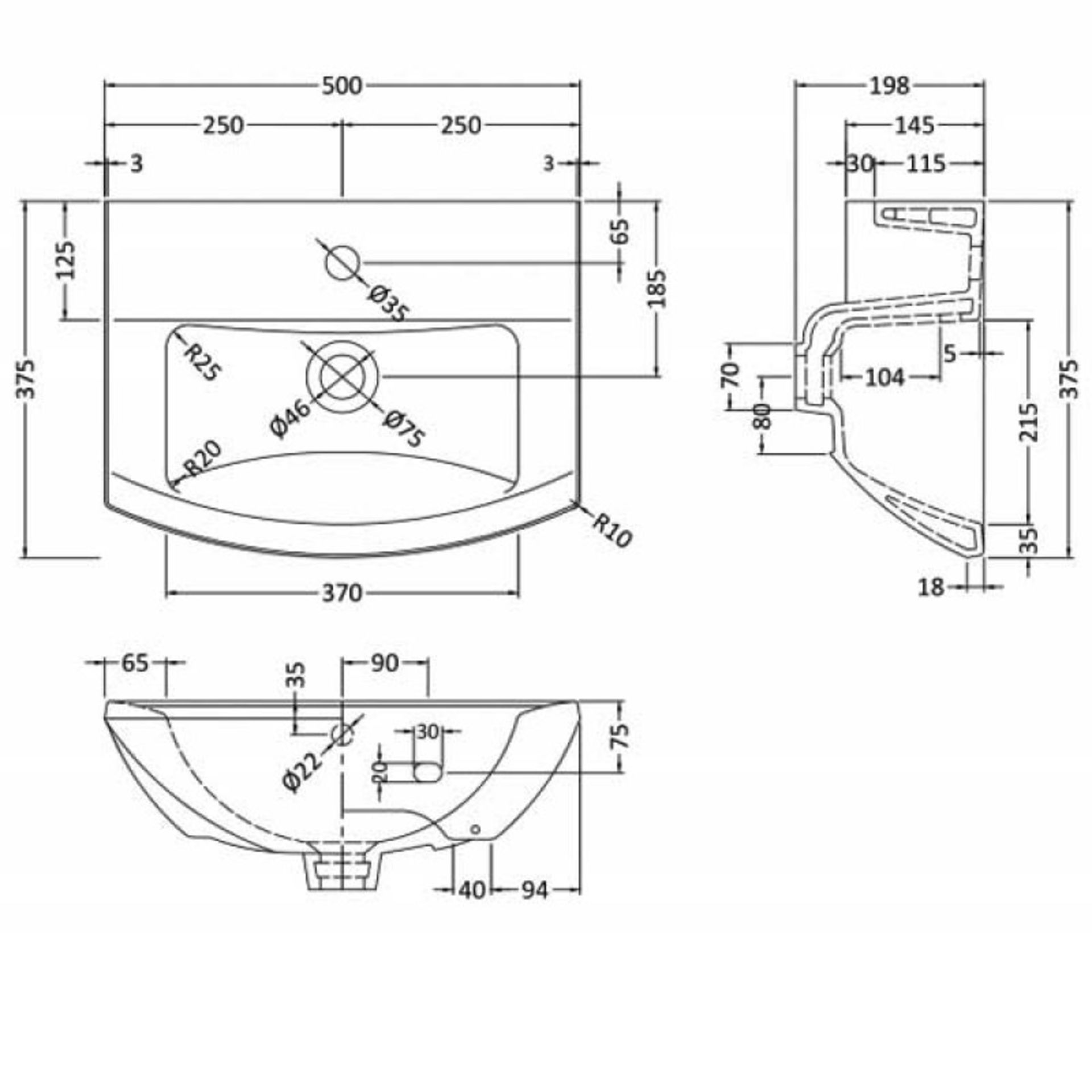 ZZ-ULT-NCA204 - Hudson Reed Assembly Wall Hung Cloakroom Basin - 500mm Wide - 1 Tap Hole -White... - Image 2 of 2