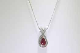 Ruby & Diamond Pendant set in 18 carat white gold