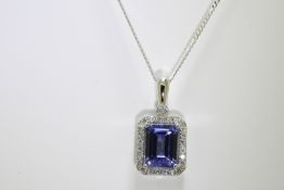 Tanzanite & Diamond Pendant set in 18 carat white gold