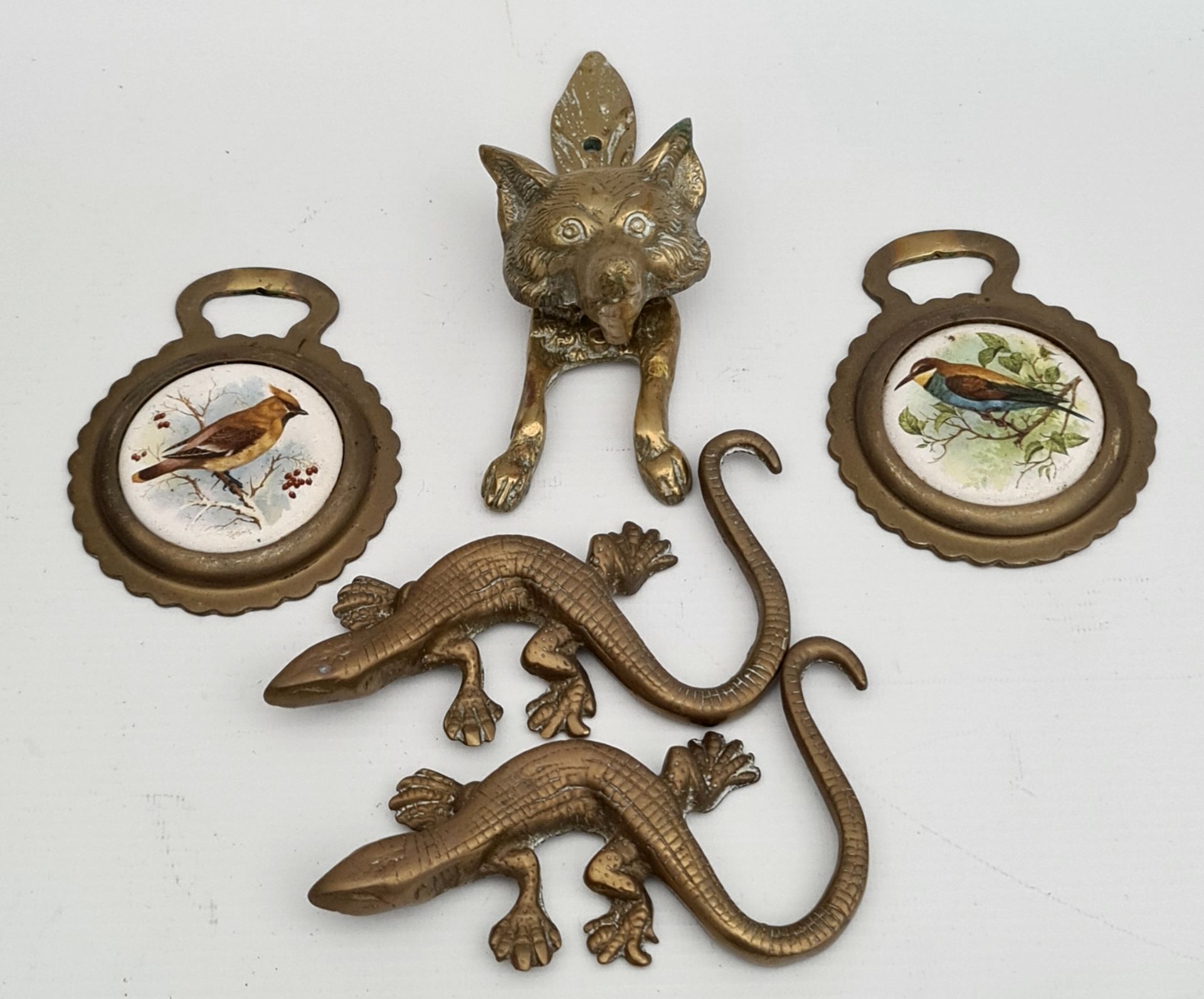 Vintage Brass Fox Head Door Knocker plus 2 x Lizard Paperweights etc Vintage Brass Fox Head Door