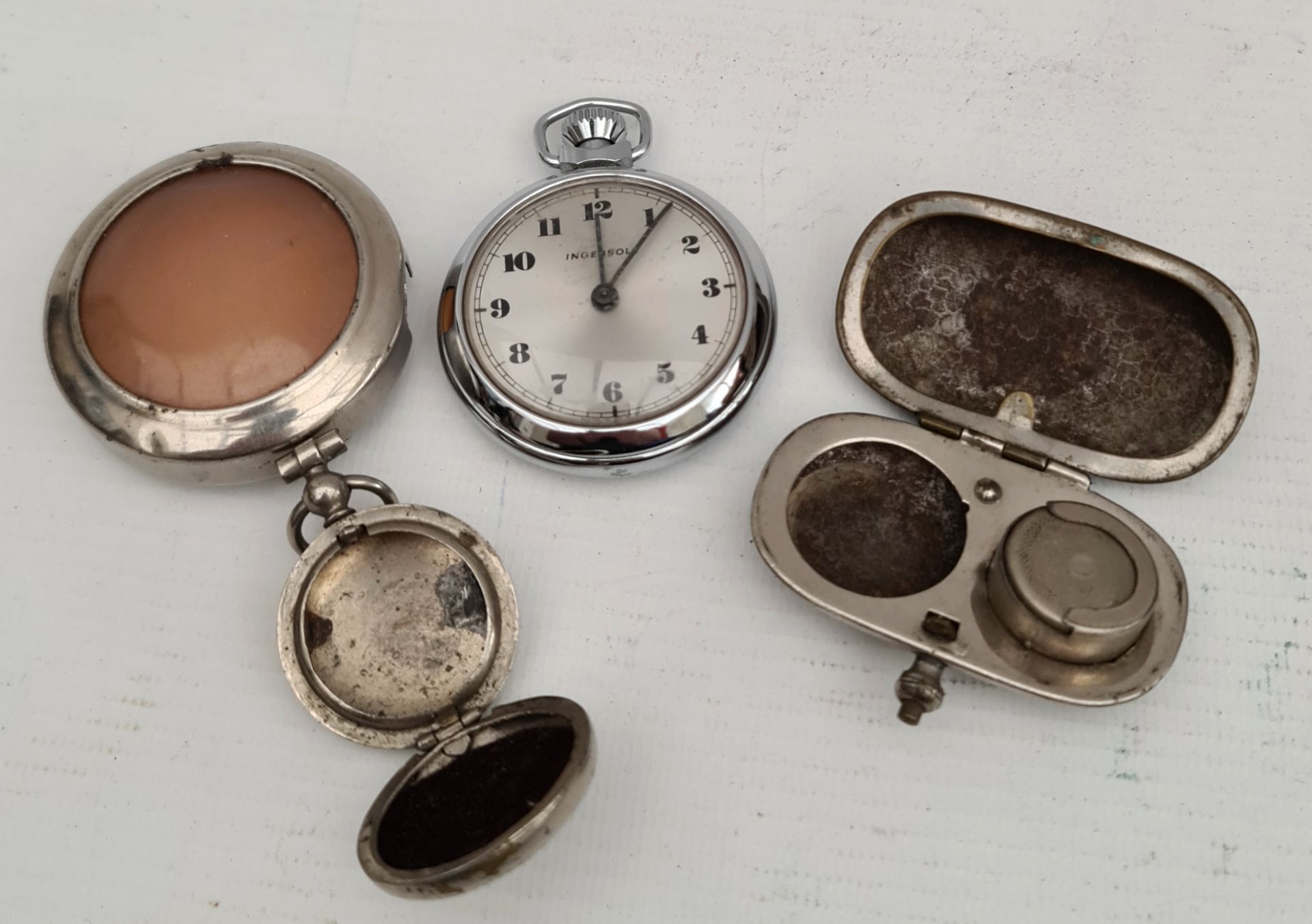 Vintage Ingersoll Pocket Watch (working) EPNS Coin Holder Antique Locket Vintage Ingersoll Pocket